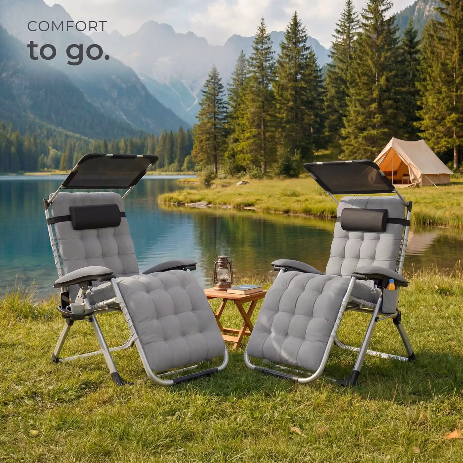 tectake Cirrus 2 Seater Sun Lounger in Grey with Sun Canopy and Adjustable Headrests – 8