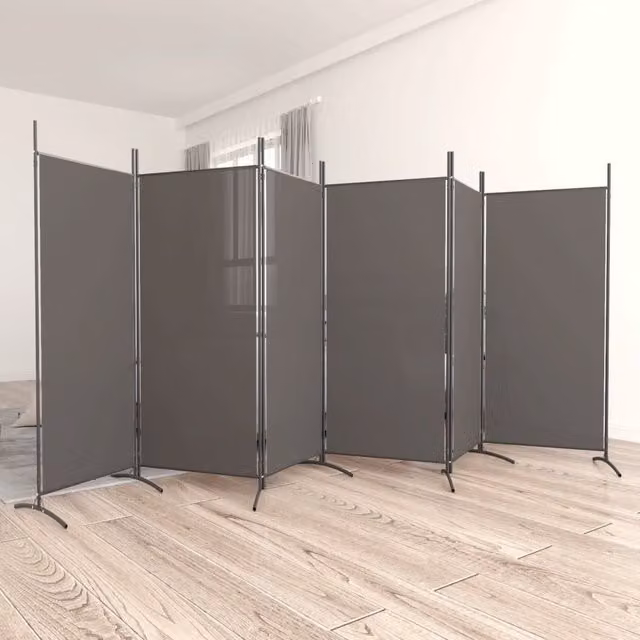 Berkfield Home 6-Panel Fabric Room Divider in Anthracite and Black, W: 520 cm, H: 180 cm – 1