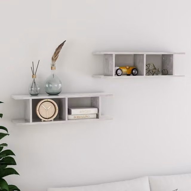 Berkfield Home Wall Mounted Cube Shelves, 2 Pack, Grey MDF, W: 75 cm, D: 20 cm, H: 20 cm