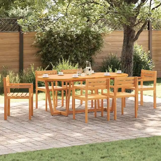 Berkfield Home 7 Piece Acacia Wood Garden Dining Set in Brown – 1