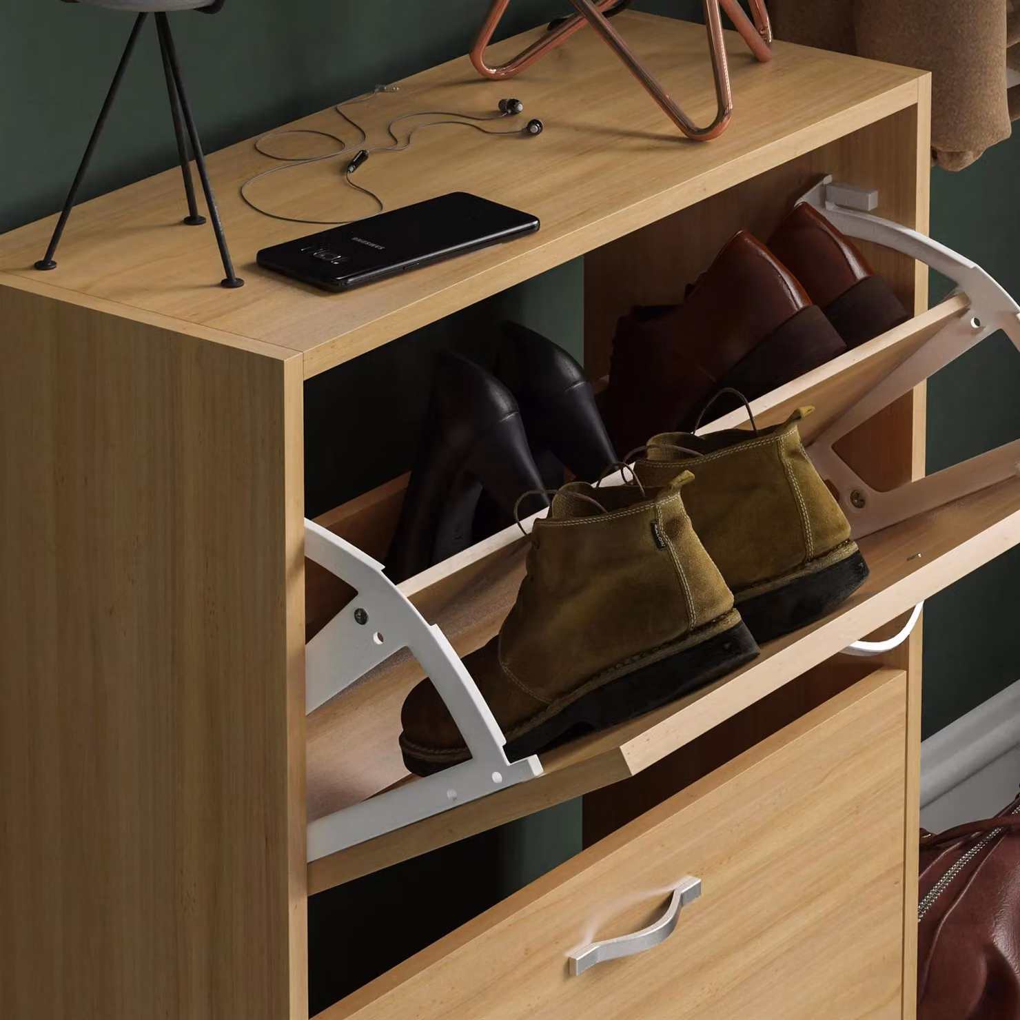 Vida Designs Modern 2 Drawer Shoe Cabinet Storage Organiser in Brown – 3