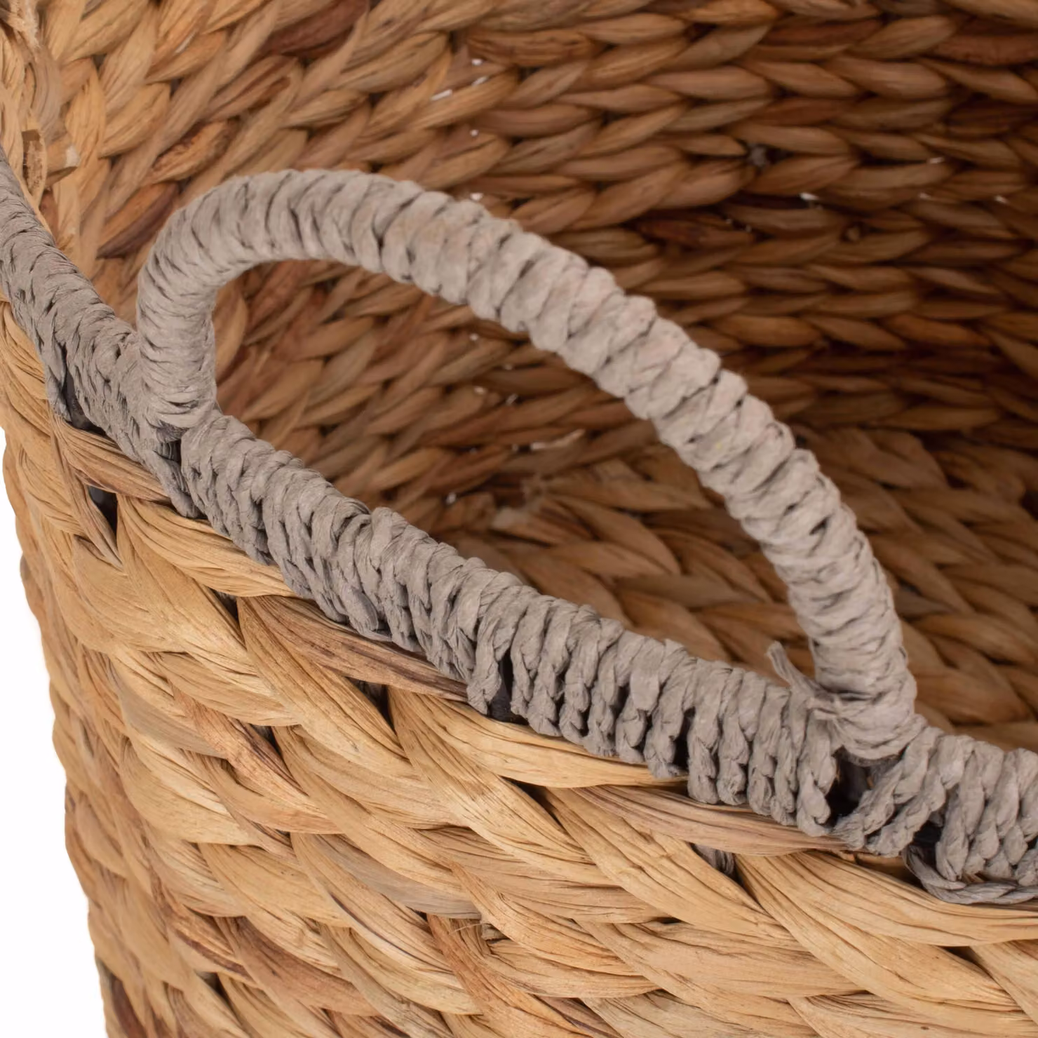 Red Hamper Round Water Hyacinth Basket with Grey Rope Border in Brown, Diameter: 45 cm – 2