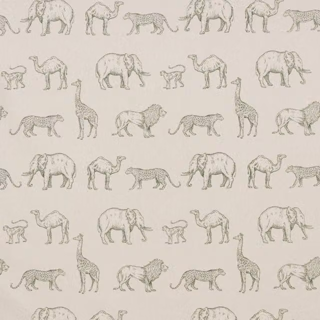 iLiv Prairie Animals Fabric Forest in Anthracite, Green and Beige