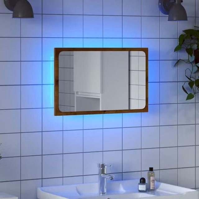 Berkfield Home LED Bathroom Mirror in Artisan Oak Brown, W/D/H: 60 x 8.5 x 38 cm – 1