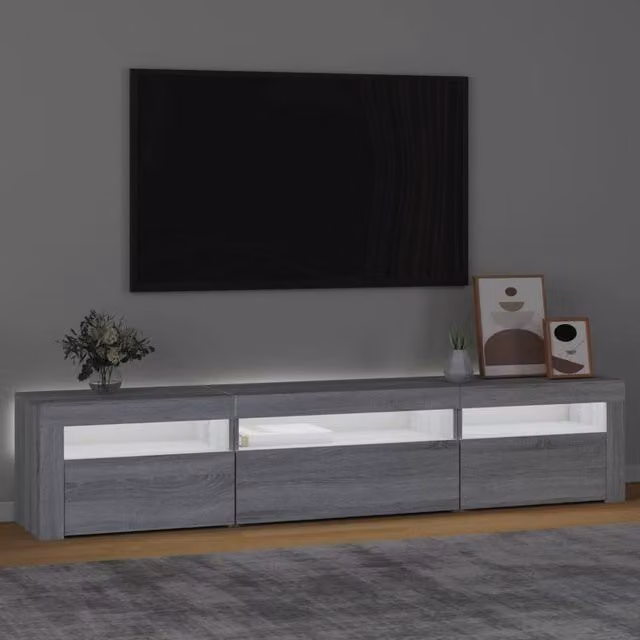Berkfield Home Modern TV Cabinet with LED Lights in Grey Sonoma, W: 195 cm, D: 35 cm, H: 40 cm – 1