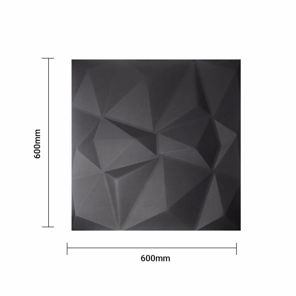 ENER-J 3D Diamond Embossed PU Leather Wall Panels, Black, W 60 cm x H 60 cm x D 2.5 cm, Pack of 4 – 4