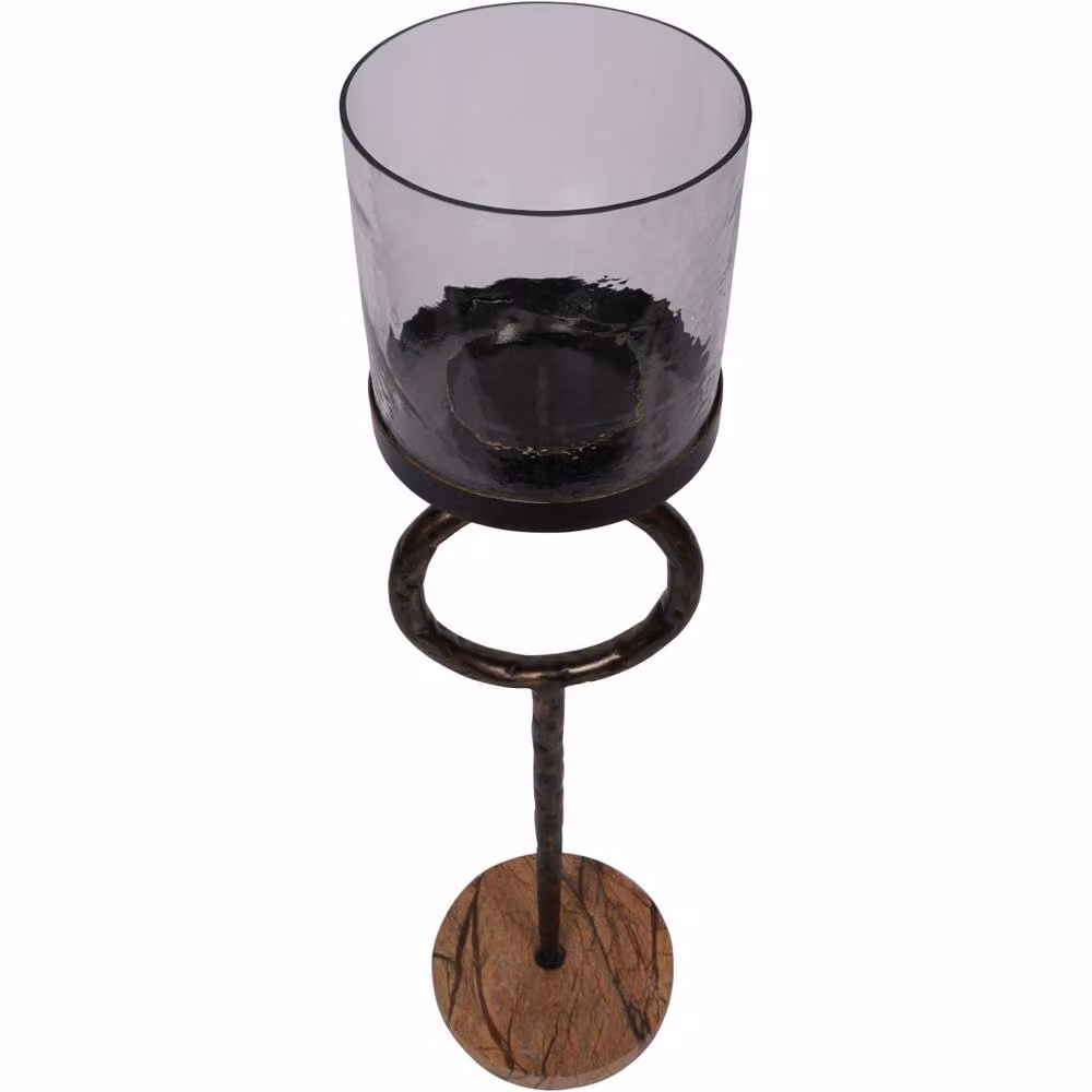 Libra Interiors Rutland Modern Floor Hurricane Pillar Candle Holder in Gold and Brown, Height: 92 cm – 2