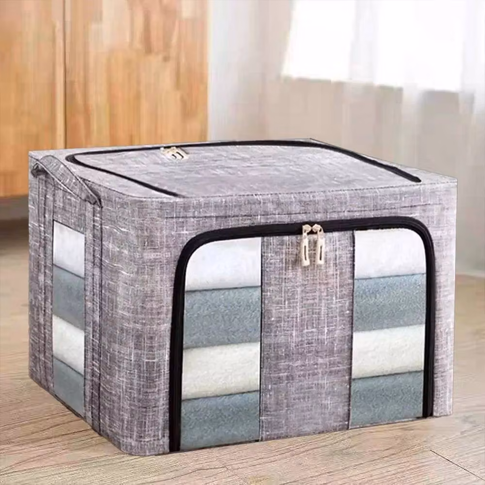 VOGREX 3-Piece Set of 66L Grey Folding and Stackable Wardrobe Storage Boxes with Stainless Steel Frame – 3