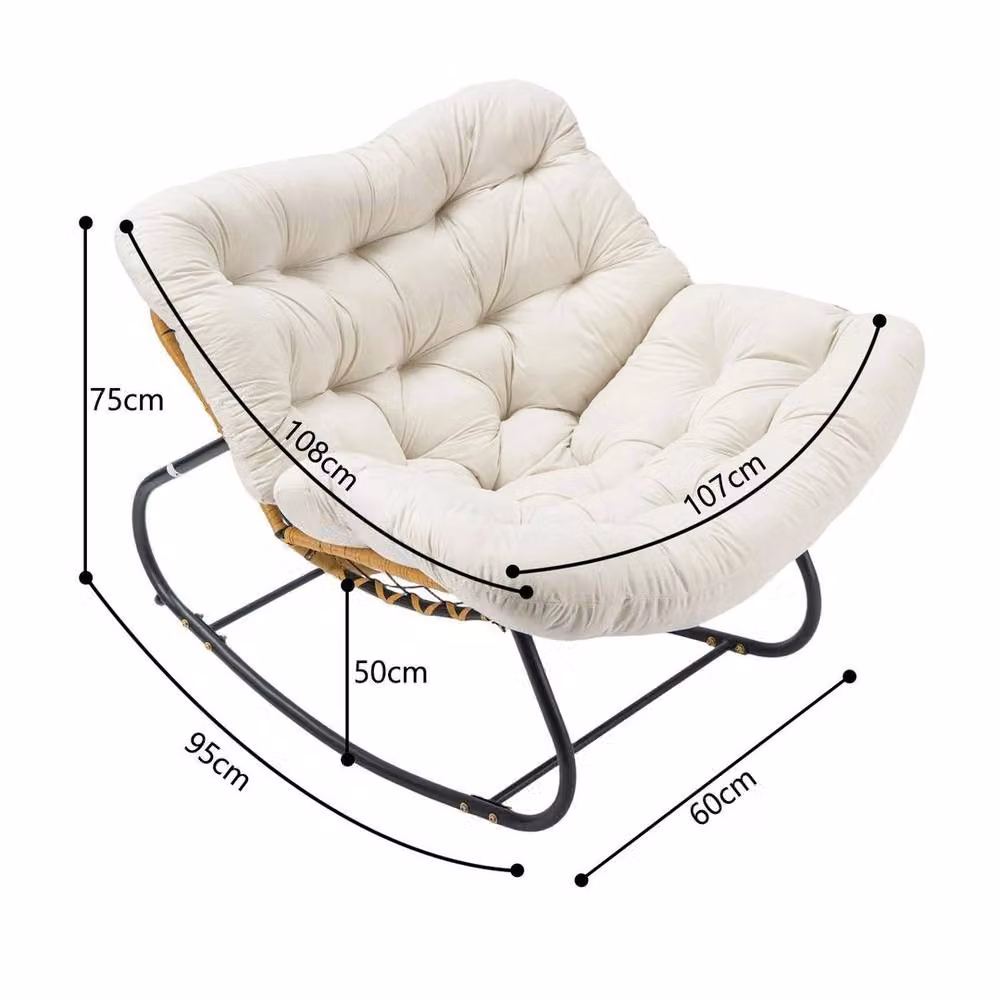 KORVIXA White Rattan Wicker Egg Chair with Cushioned Seat, W/D: 100 x 100 cm – 2