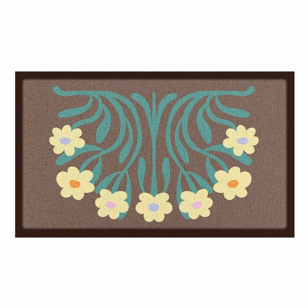 Artsy Mats Elizabeth Olwen Yellow Flowers Indoor/Outdoor Doormat, Brown and Yellow, W: 70 cm, D: 40 cm – 2
