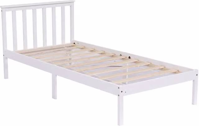 SPETLEK Shaker Style Single Bed White Solid Pine Wood Frame W/D/H: 90 x 190 cm