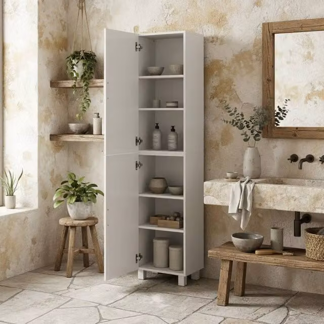Wyld Haus Valatti Freestanding Tall Bathroom Storage Cabinet in White High Gloss, H 167.5 x W 40.0 x D 30.0 cm – 1
