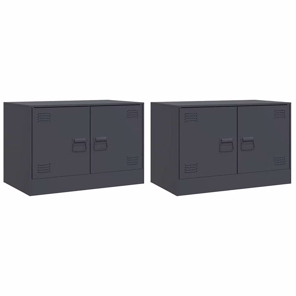 Berkfield Home Set of 2 Anthracite Steel TV Cabinets in Dark Grey, W/D/H: 67 x 39 x 44 cm – 3