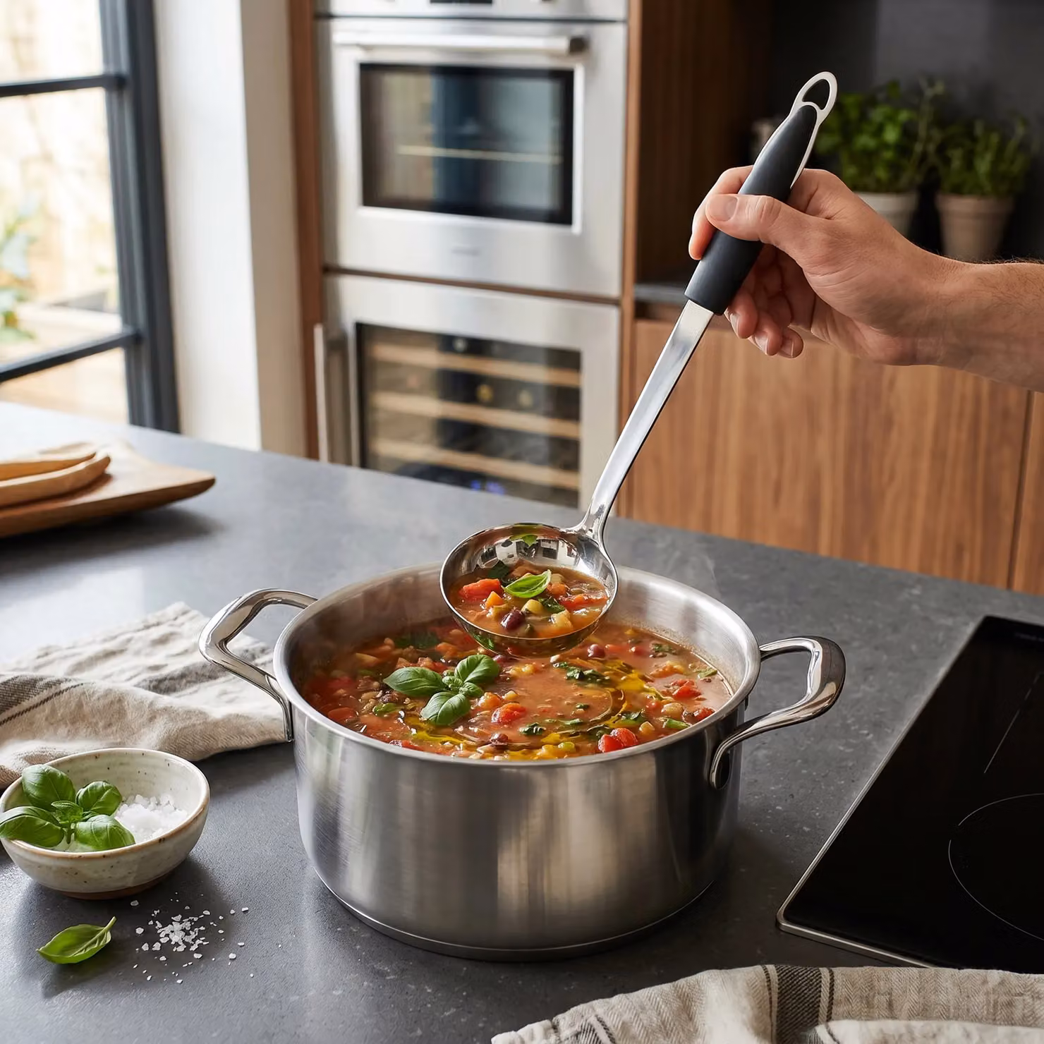 Orsina Tenzo Stainless Steel Ladle in Black and Silver – 3