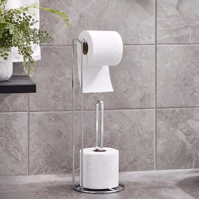 OHS Freestanding Stainless Steel Toilet Roll Holder with Spare Roll Storage in Silver – 2