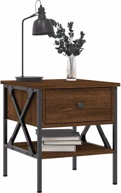 Berkfield Home Set of 2 Durable Brown Oak Bedside Tables, W/D/H: 40 x 42 x 45 cm