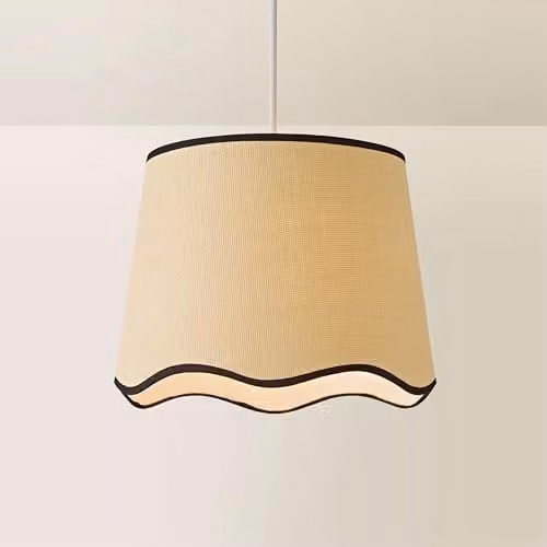 ValueLights Large Easy Fit Natural Scallop Fabric Light Shade with Black Trim, Width: 35 cm