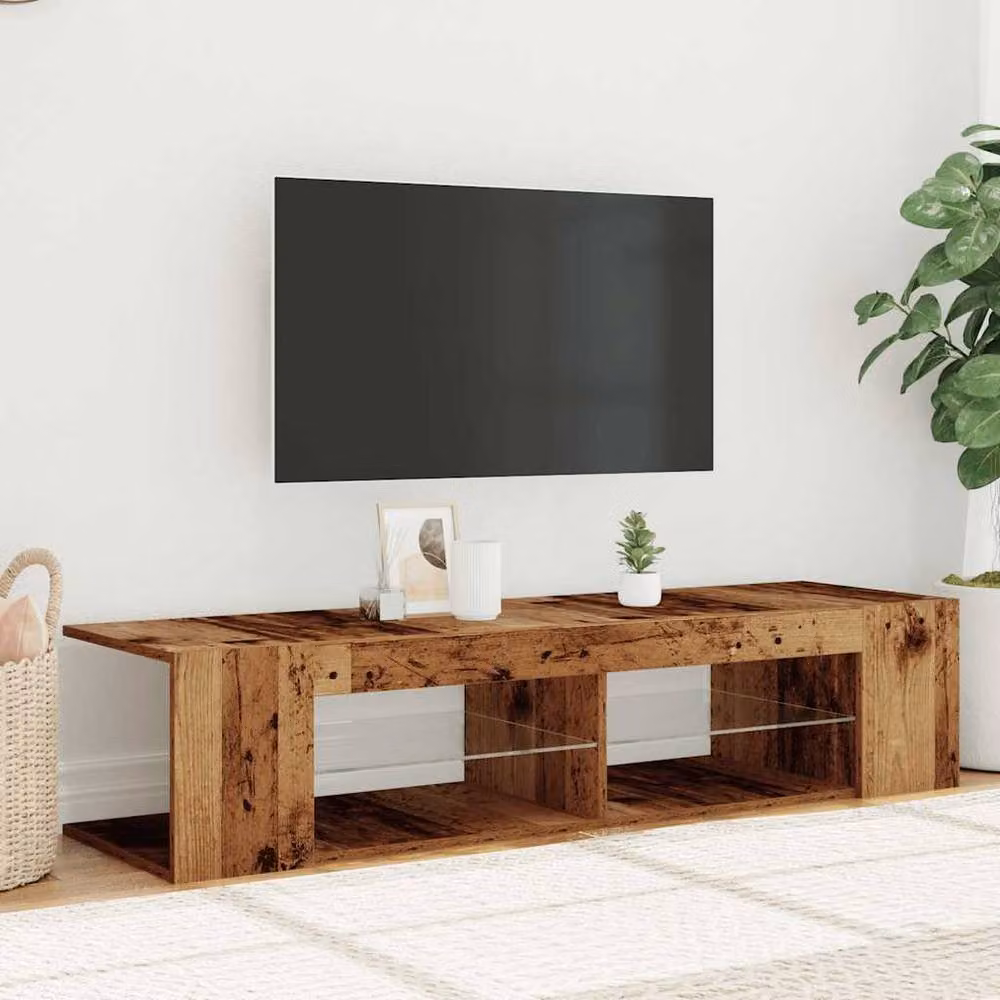 Berkfield Home TV Cabinet with LED Lights in Old Wood, W/D/H: 135 x 39 x 30 cm – 4
