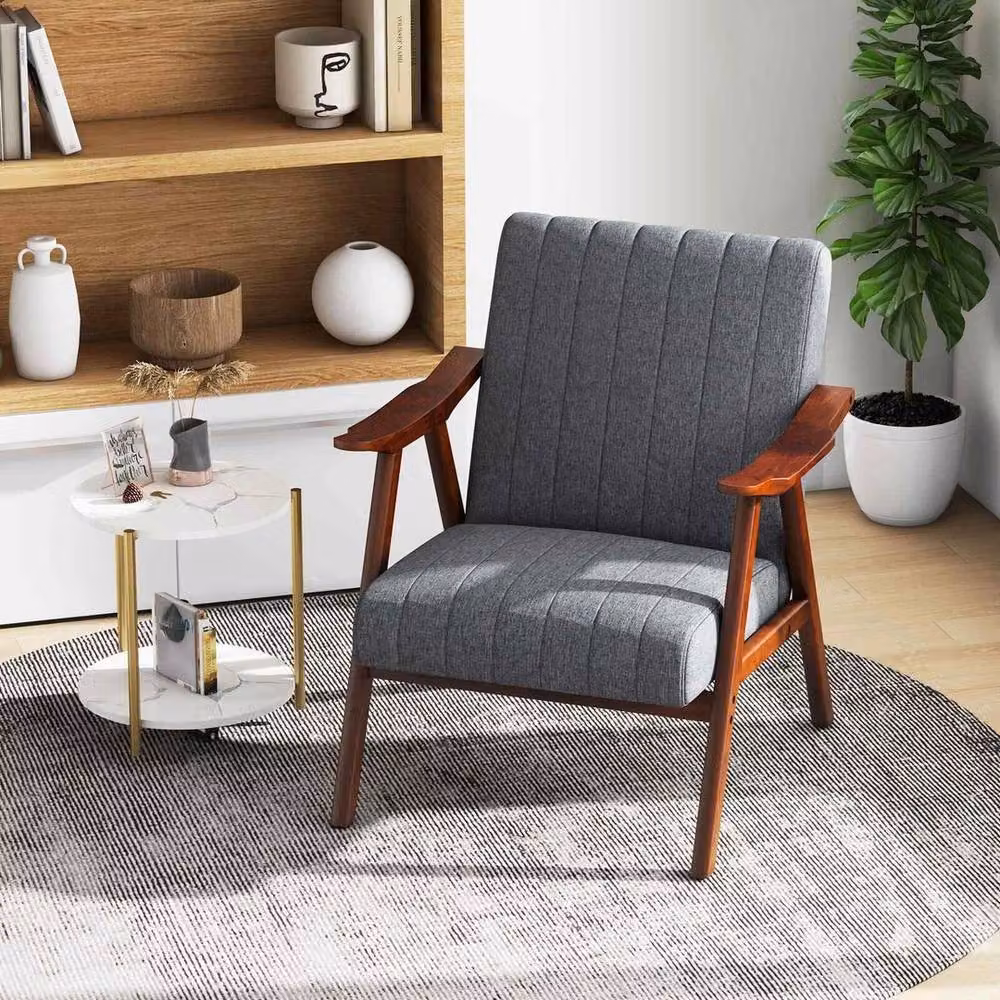 Kelvenix Modern Accent Chair in Grey with Armrests and Solid Wood Frame – 3
