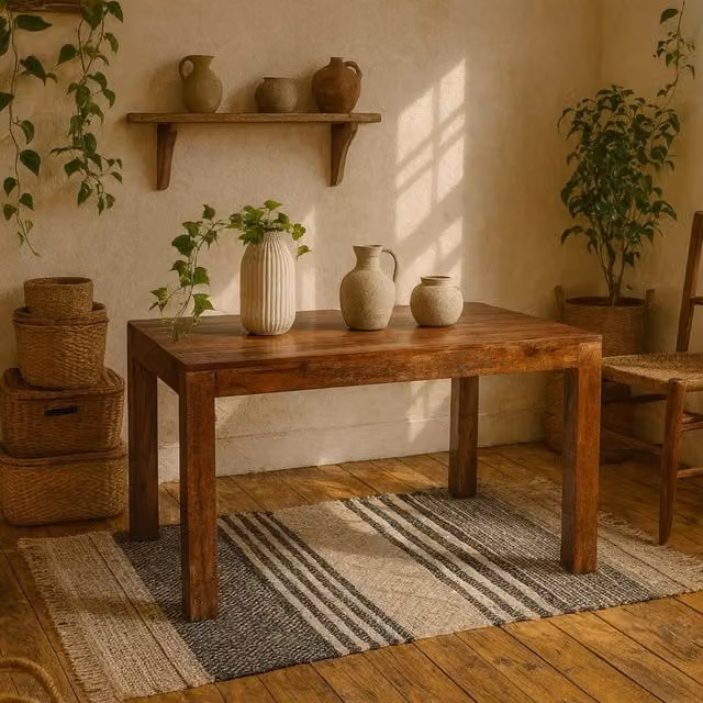 Wyld Haus Phuket Rectangular Mango Wood Dining Table in Brown, W: 180 cm, D: 90 cm, H: 76 cm