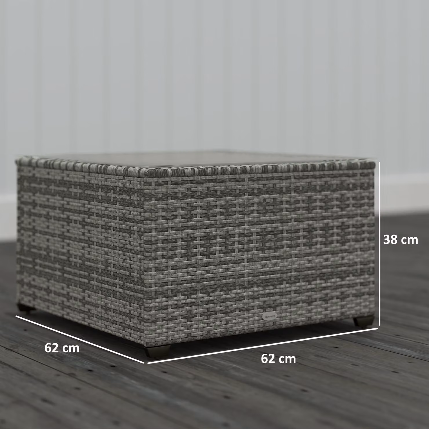 Outsunny Grey Rattan Square Side Table with Glass Top – 3