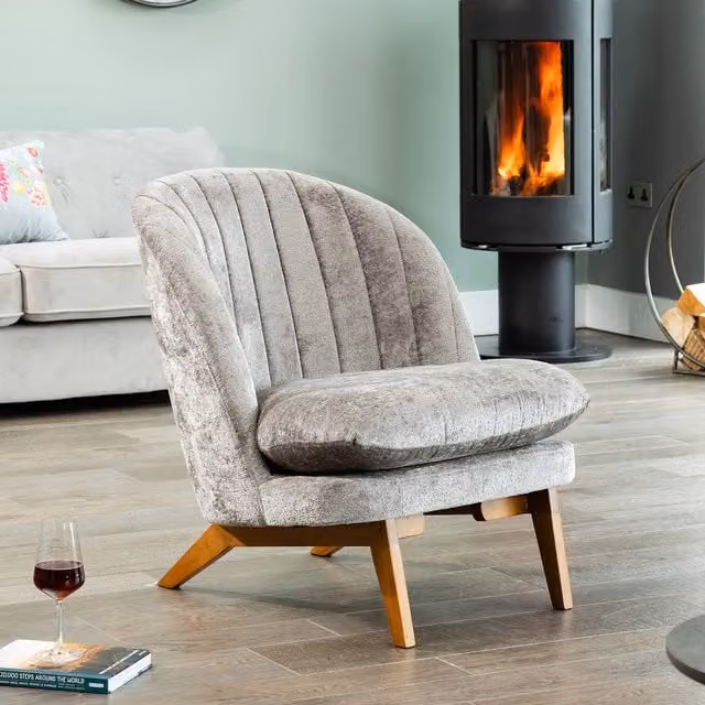 Artemis Home Mateo Mid-Century Shell Accent Chair in Grey Bouclé Fabric with Solid Wood Frame