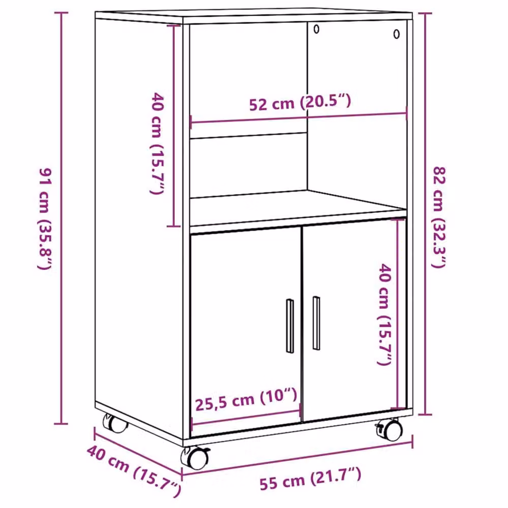 Berkfield Home Rolling Cabinet in Brown Oak, W/D/H: 55 x 40 x 91 cm – 6