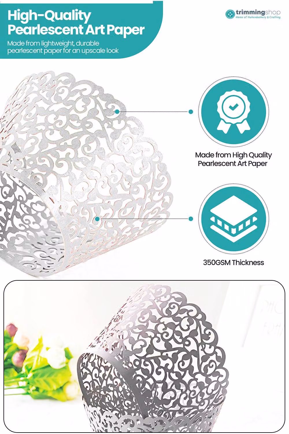 Neel Blue 25pcs White Floral Design Paper Cupcake Wrappers and Cup Holders in Blue and White – 2