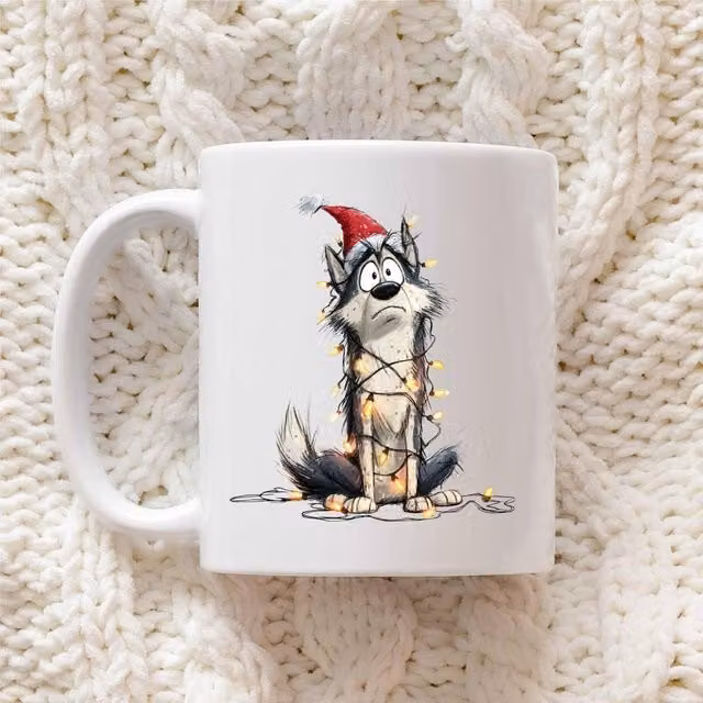 60 SECOND MAKEOVER Husky Christmas Lights Ceramic Mug in White