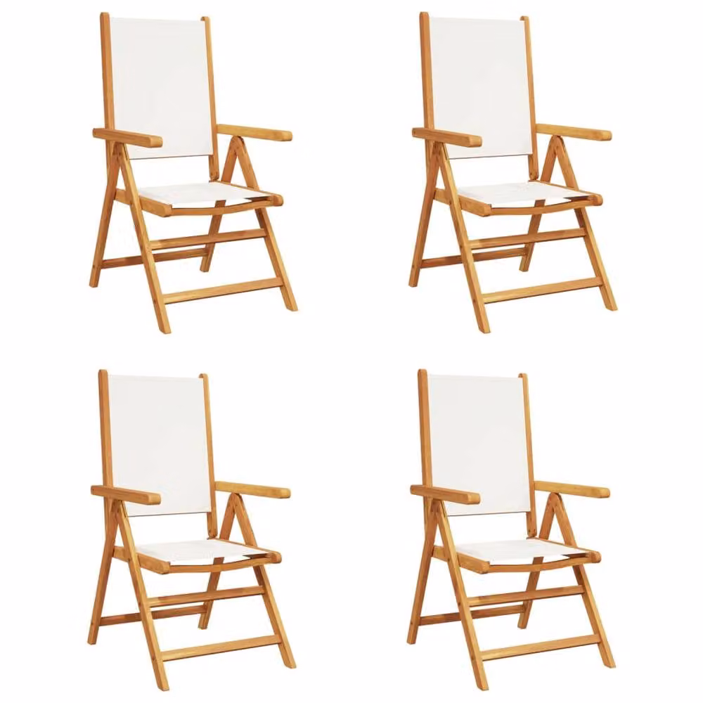 Berkfield Home Set of 4 Reclining Garden Chairs in White Fabric and Acacia Wood – 2