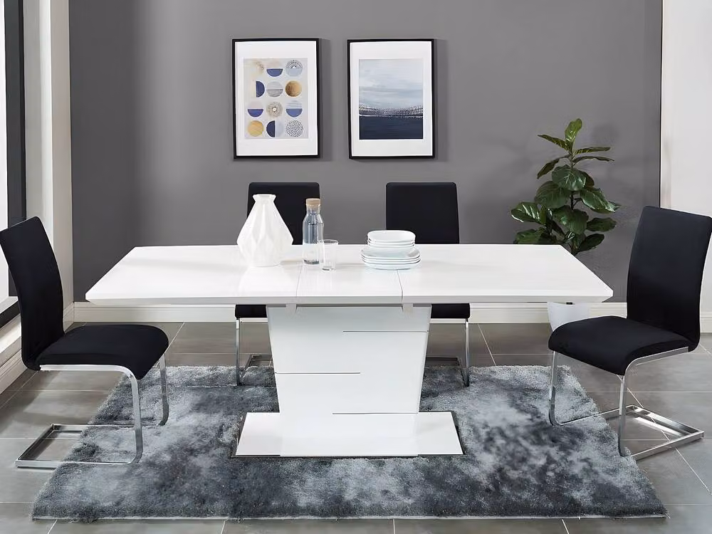 AMELLE Modern Rectangular Extendable Dining Table in Lacquered White MDF with Butterfly Leaf, W/D/H: 100 x 90 x 76 cm – 3