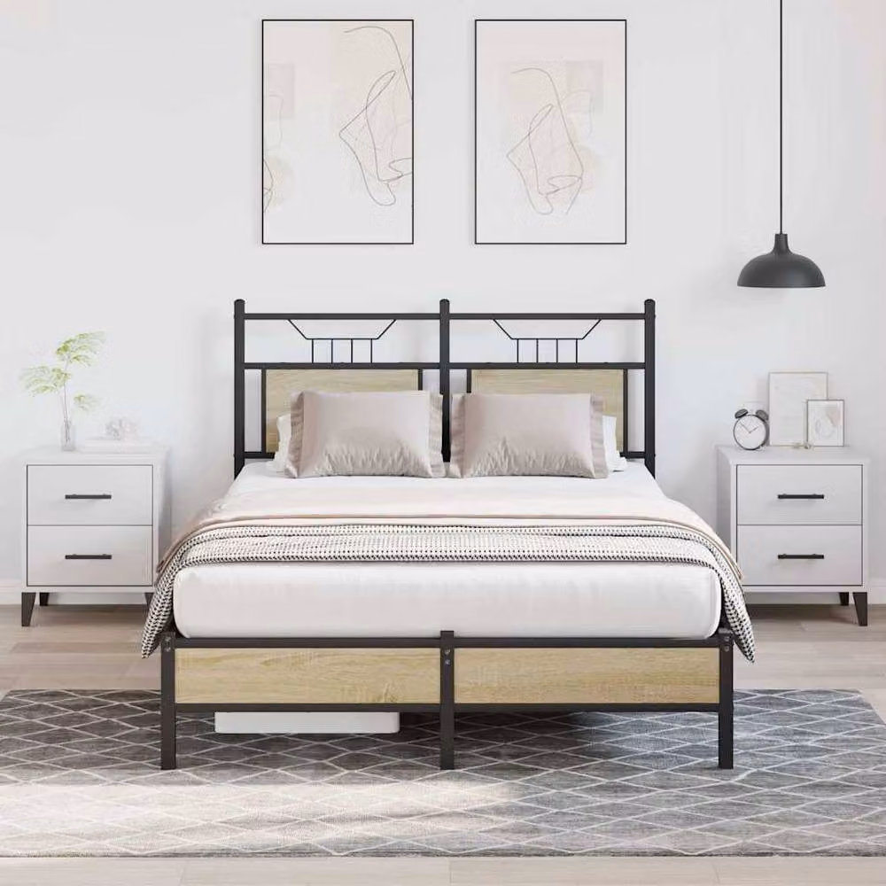 Berkfield Home Sonoma Oak Bed Frame in Beige, W/D/H: 120 x 200 cm – 2