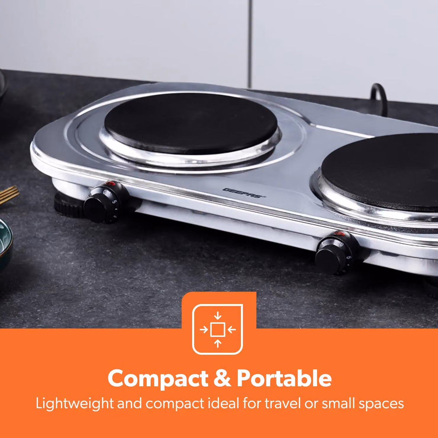 Geepas Double Hot Plate Electric Cooker, 2500W Portable Table Top Hob in Silver – 6