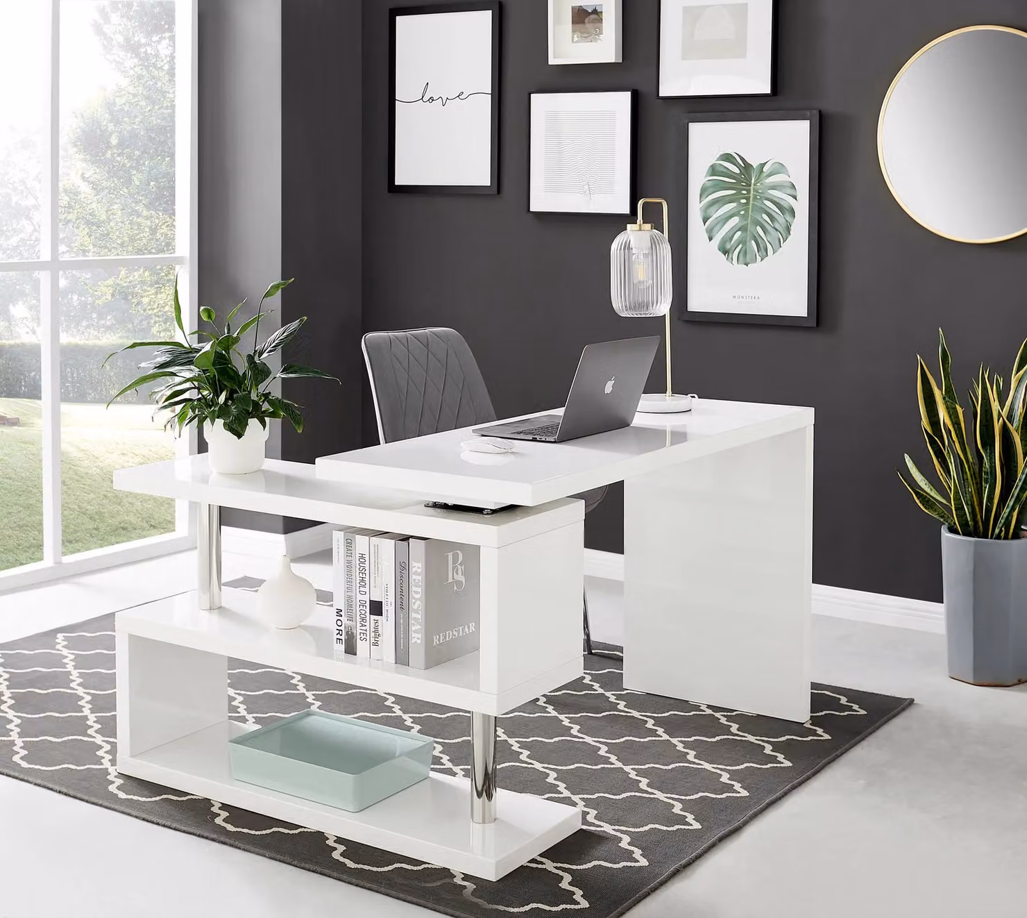 FurnitureboxUK Siena White High Gloss Modern Writing Desk with Rotating Top – 2