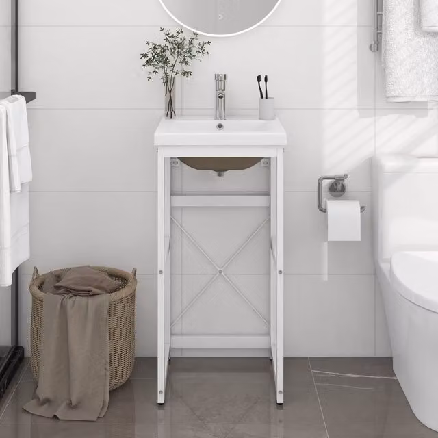 Berkfield Home Modern White Bathroom Washbasin Frame with Ceramic Basin – 1