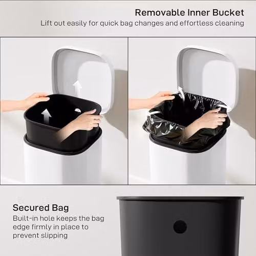 HOMCOM 30L White Kitchen Pedal Bin with Soft-Close Lid and Removable Inner Bucket – 4