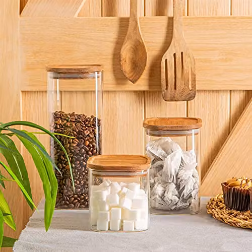 Argon Tableware Square Glass Storage Jar Set with Airtight Wooden Lids, Transparent – 2