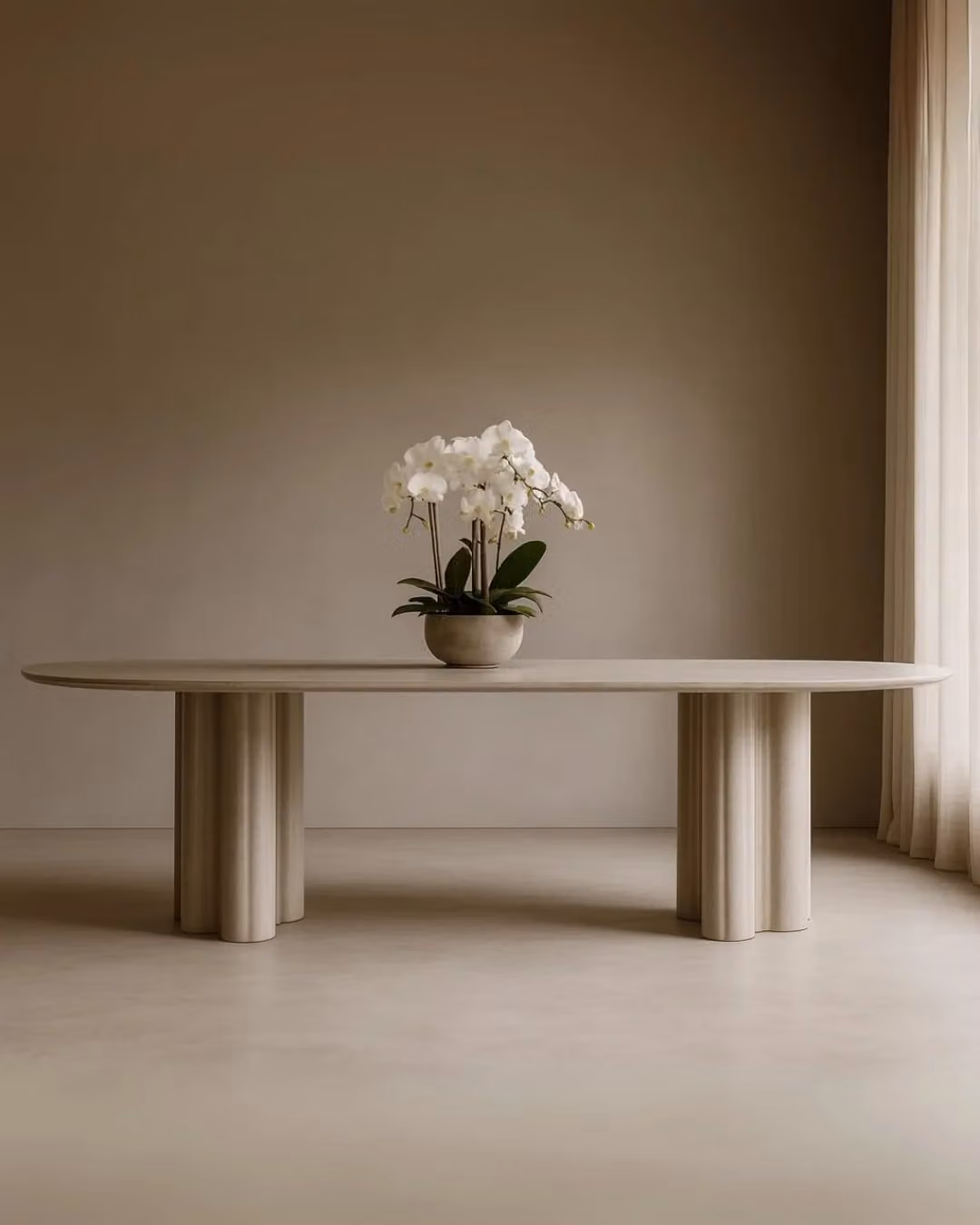 Tommy Franks Moon Rectangular Dining Table, Matte Beige, W: 240 cm, H: 75 cm