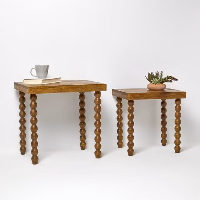Homescapes Set of 2 Brown Mango Wood Nesting Side Tables