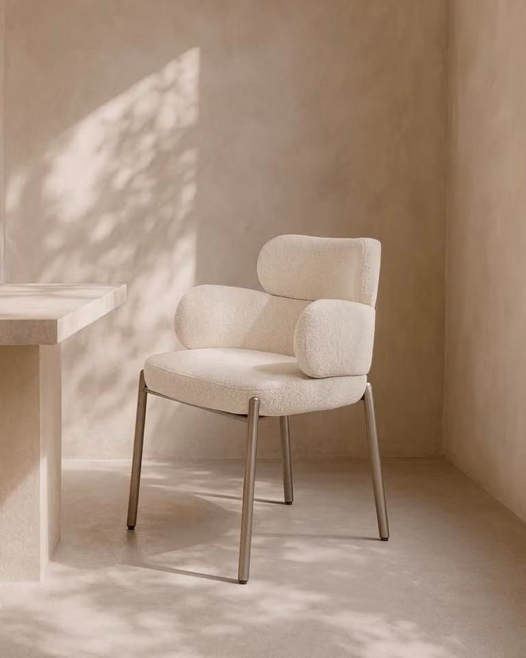 Tommy Franks Dream Dining Chair in Beige Bouclé with Matt Metal Legs