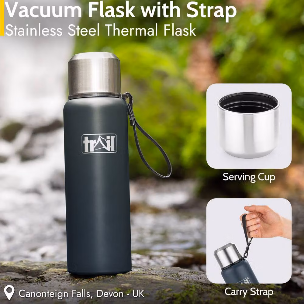 Trail Stainless Steel Vacuum Flask with Strap in Dark Grey, 600 ml – 2