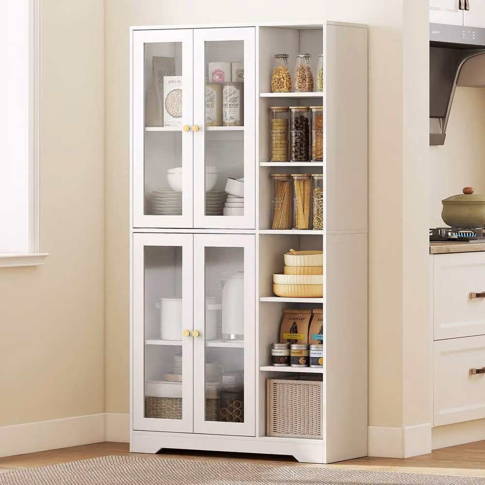 HOMCOM White Modern Tall Kitchen Cupboard and Pantry Storage Unit with Soft Close Hinged Doors – 2