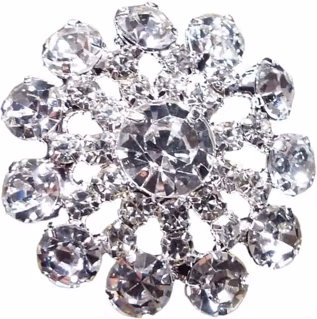 Syntego Pack of 10 Silver Decorative Flower Diamante Embellishments with Large Centre Crystal