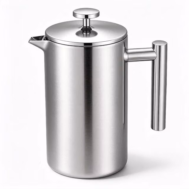 VOGREX Stainless Steel French Press Coffee Maker, 600ml, Silver – 1