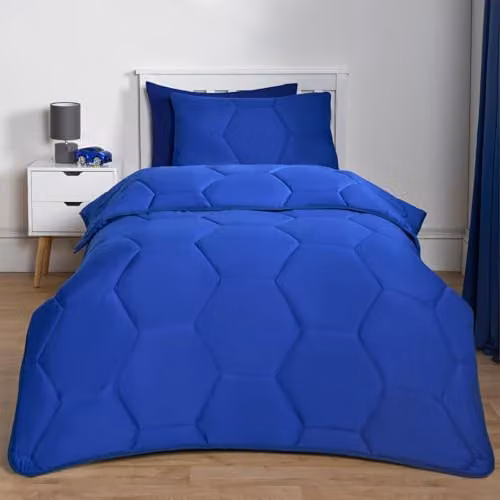 OHS Double Coverless Duvet and 2 Pillowcase Set, 7.5 Tog, Blue, Honeycomb Quilted Design, 200 x 200 cm – 1