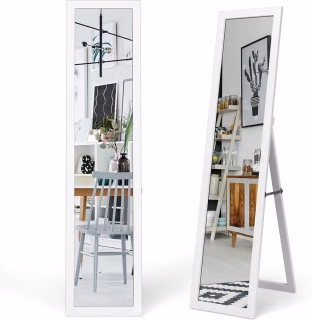 Gymax 2 in 1 Full Length Body Mirror, Freestanding or Wall Mounted, White