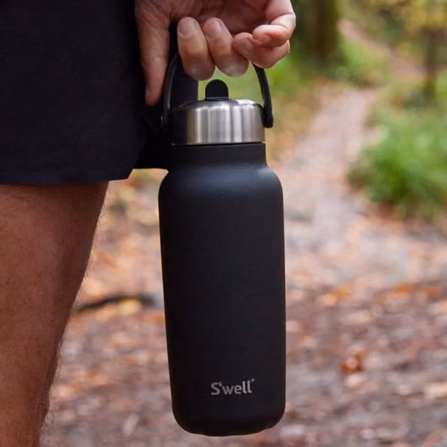 S'well Explorer Vacuum Insulated Stainless Steel Water Bottle with Straw and Carry Handle, Black, 700ml