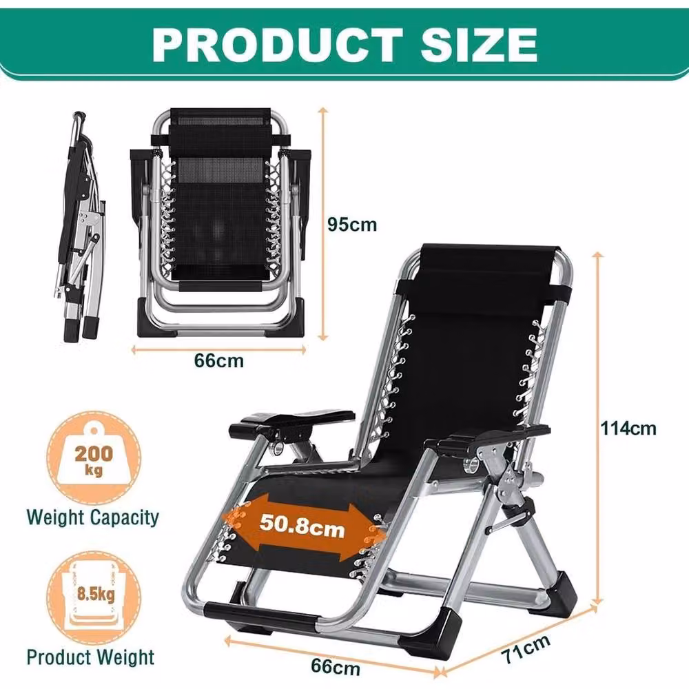 EONLION Grey Padded Zero Gravity Lounge Chair with Adjustable Headrest and Armrests – 2