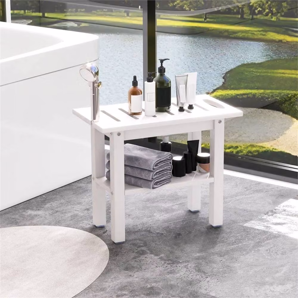 Kelvenix White Shower Bench with Non-Slip Drainage Seat and Hygiene Handle, W/D/H: 55 x 45 x 150 cm – 2