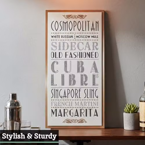 Premier Housewares Orsina Cocktail Wall Plaque, Rustic White Wooden Sign with Typography – 4